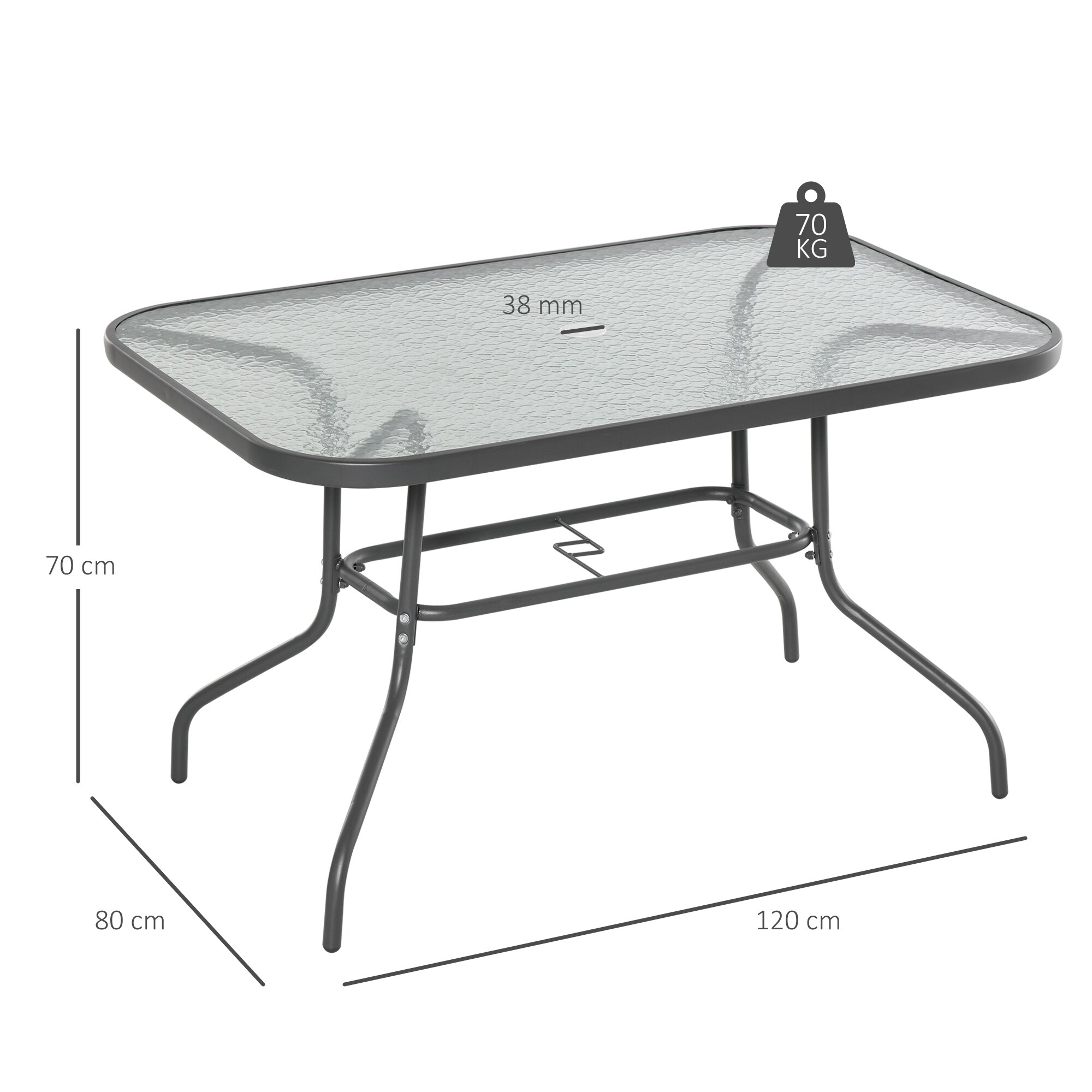 Outsunny Gartentisch mit Schirmloch carbongrau 120 x 80 x 70 cm (LxBxH)