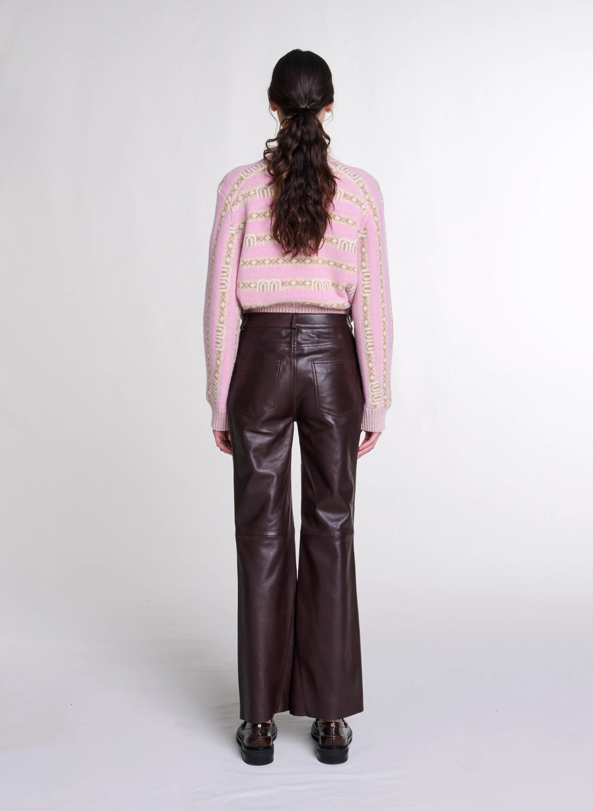Pantalon flare en cuir| Marron
