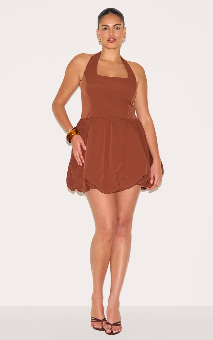 Chocolat Robe Bouffante Grande Taille À Col Licou Et Rayures Fines