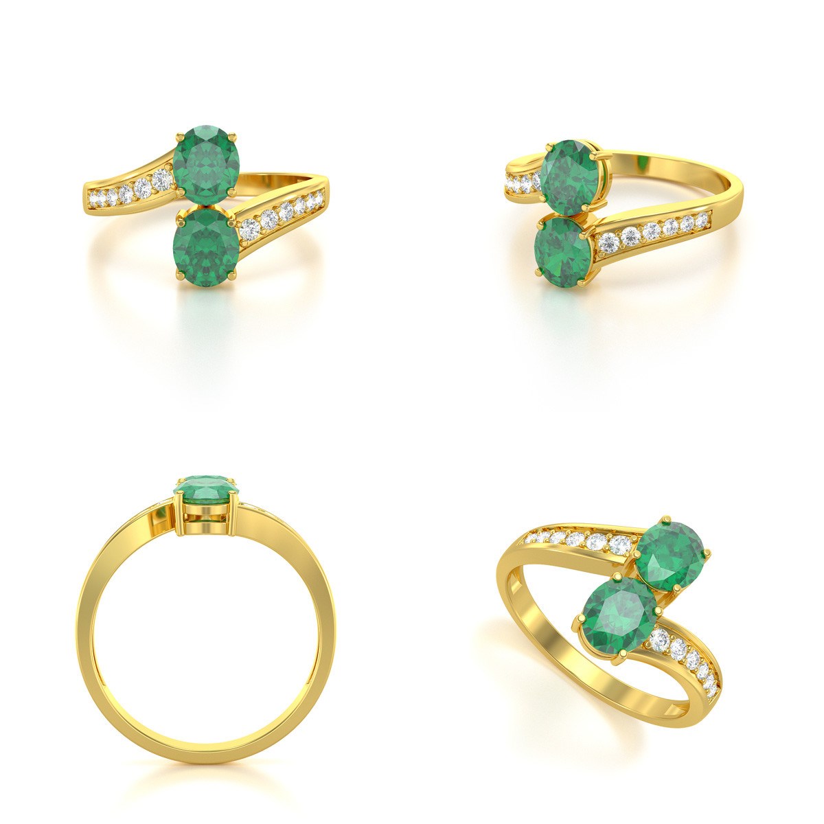 Bague ADEN Or 585 jaune Emeraude et diamants 2.546grs