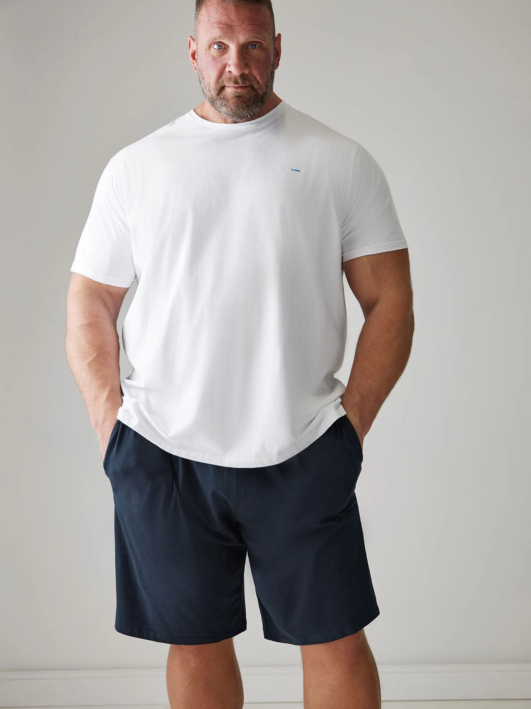 Wit / marineblauw - BadRhino Big & Tall Lounge 100% Cotton Shorts & T-Shirt Set