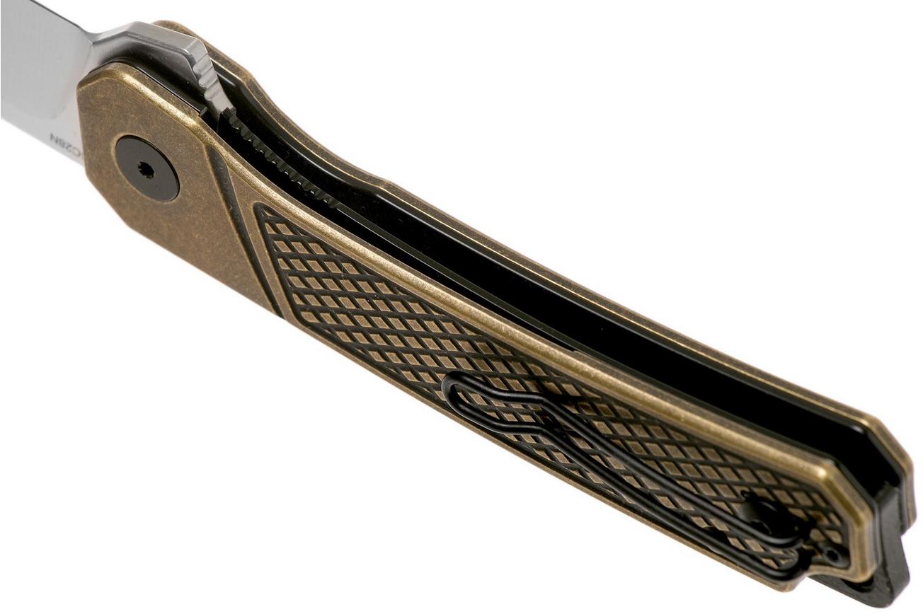 QSP Knife Osprey QS139-D1 Textured Brass, Satin, zakmes