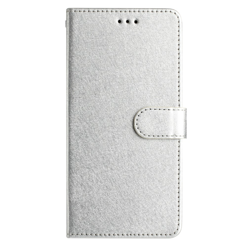 iPhone 15 Pro Leder Tasche Flipcover Wallet mit Kartenfächern - Silber