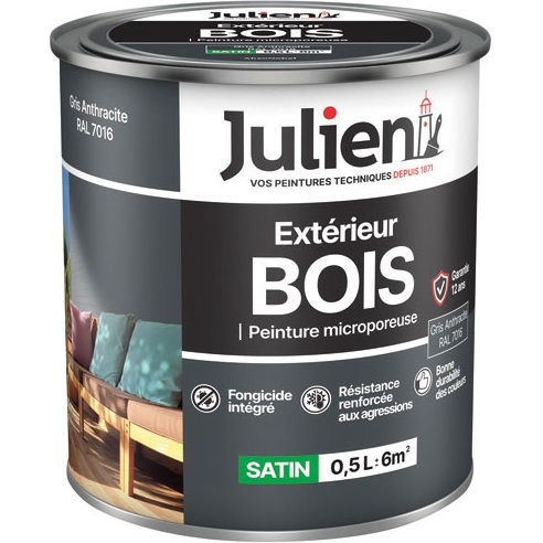 Peinture microporeuse 0,5 L Extérieur Bois Satin - Gris Anthracite RAL7016