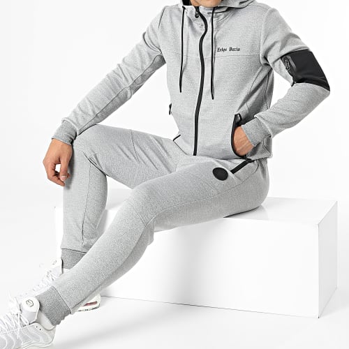 Ensemble Sweat Zippé Capuche Et Pantalon Jogging Sekou Gris Chiné Réfléchissant