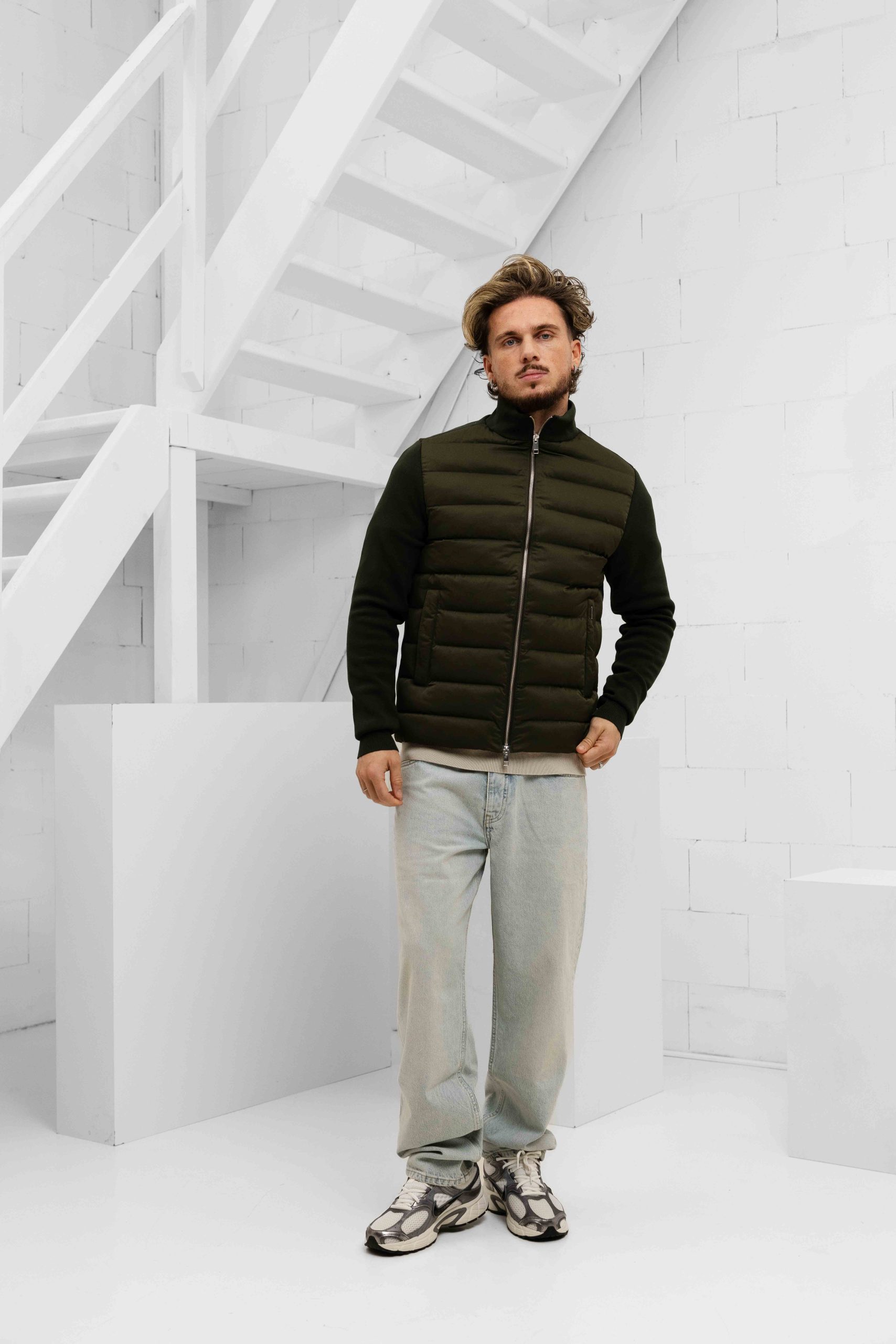 Malelions Knitted Hybrid Jas Heren Donkergroen