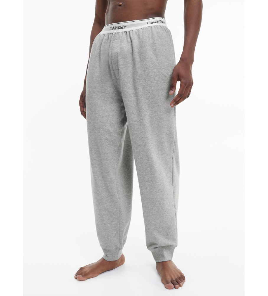 Calça de moletom Calvin Klein Panaln, algodão moderno, cinza