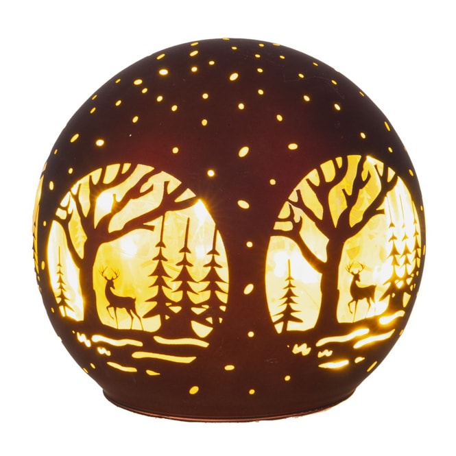 LED Kugel - Hirsch im Wald - braun - ca. 12 x 11 cm