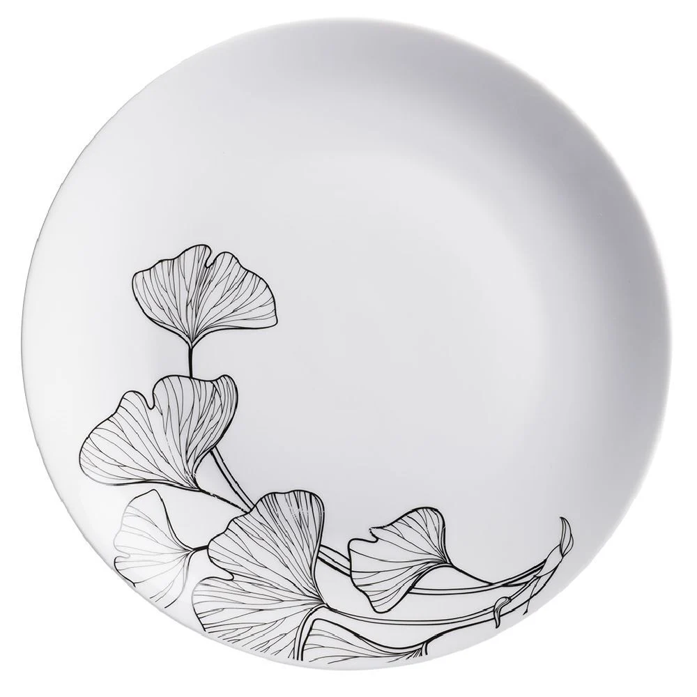 Assiette plate ronde décor fleur blanc noir