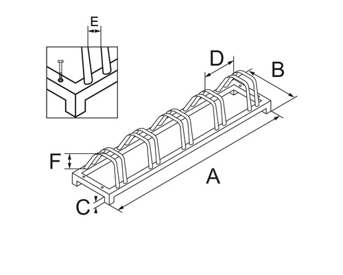 Fietsenrek voor 5 fietsen, L 158 x B 39 x H 25 cm, gegalvaniseerd staal