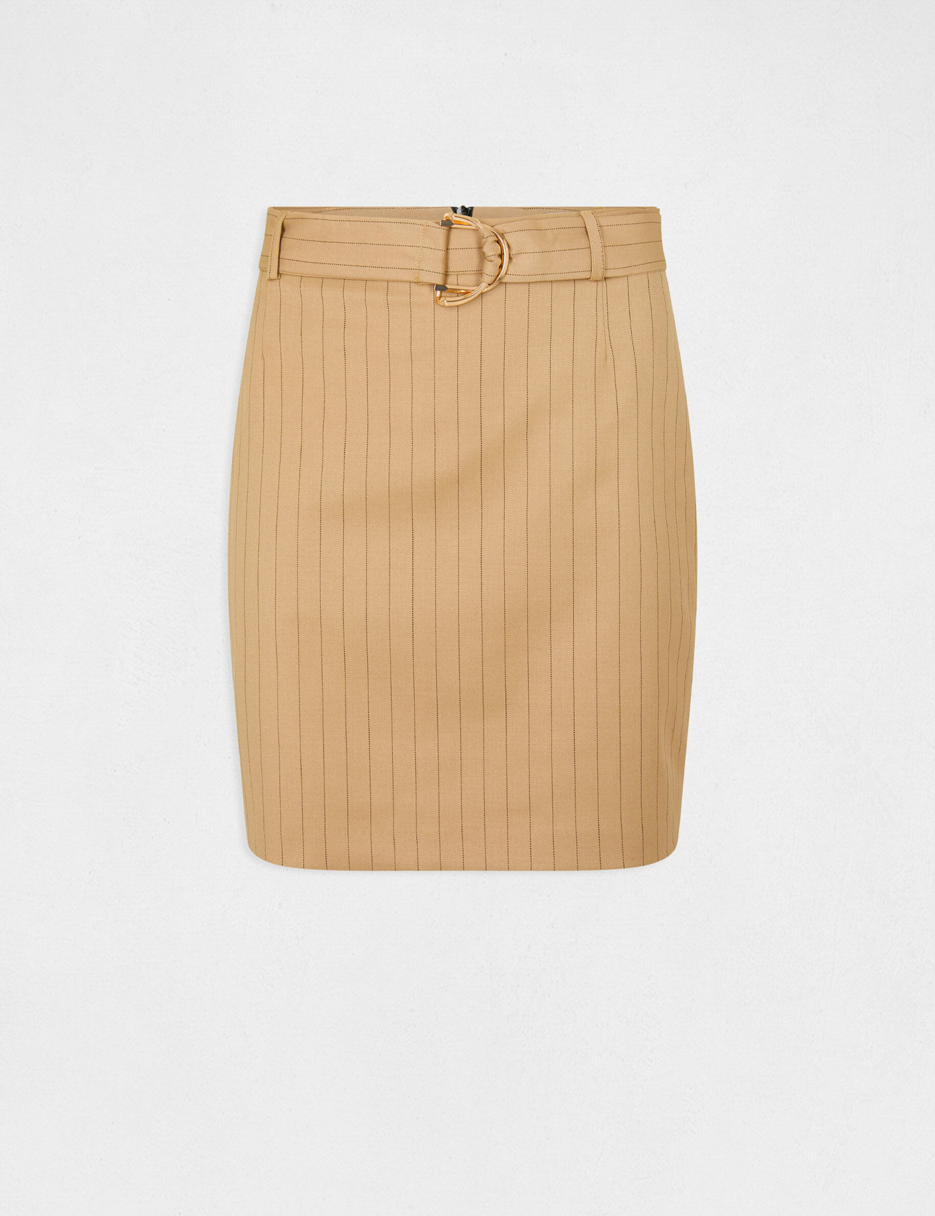 Jupe droite ceinturée à rayures beige femme - beige