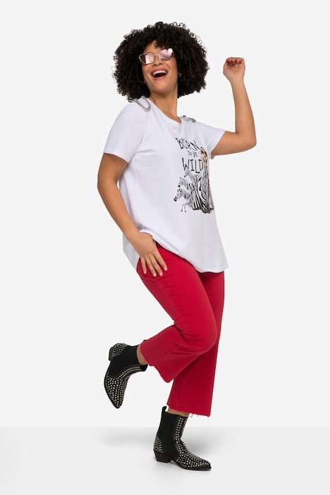 T-Shirt, Zebra-Motiv, Rundhals, Halbarm mit Zierkette