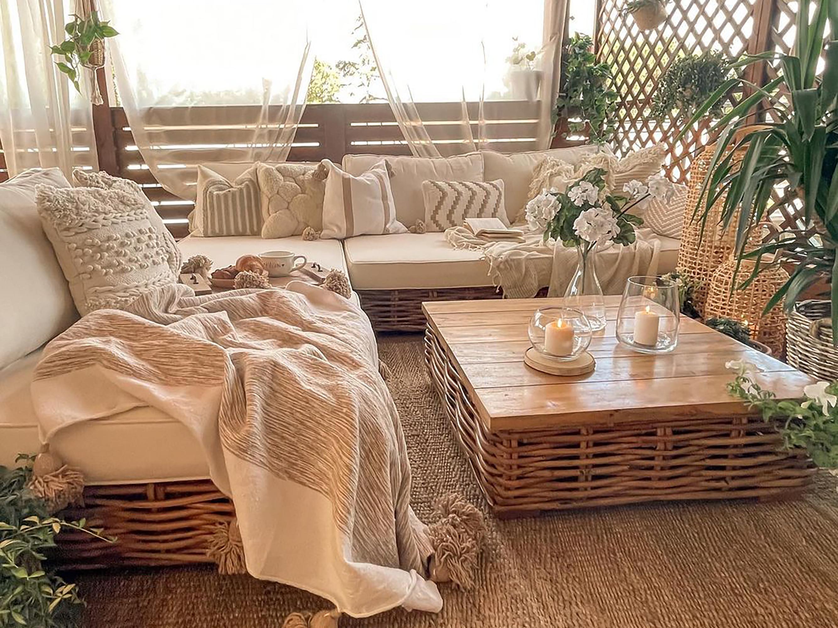 Loungeset met tafel 4-zits VARALLO linkszijdig modulair Rotan Natuurlijk