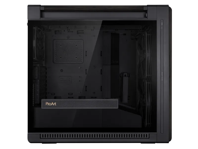 ASUS ProArt PA602 - Wood Edition - mid tower - udvidet ATX - sidepanel med vindue (hærdet glas) - ingen strømforsyning - sort - USB/Lyd
