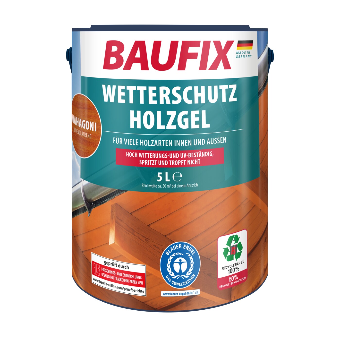 BAUFIX Wetterschutz-Holzgel mahagoni seidenglänzend, 5 Liter, Holzlasur
