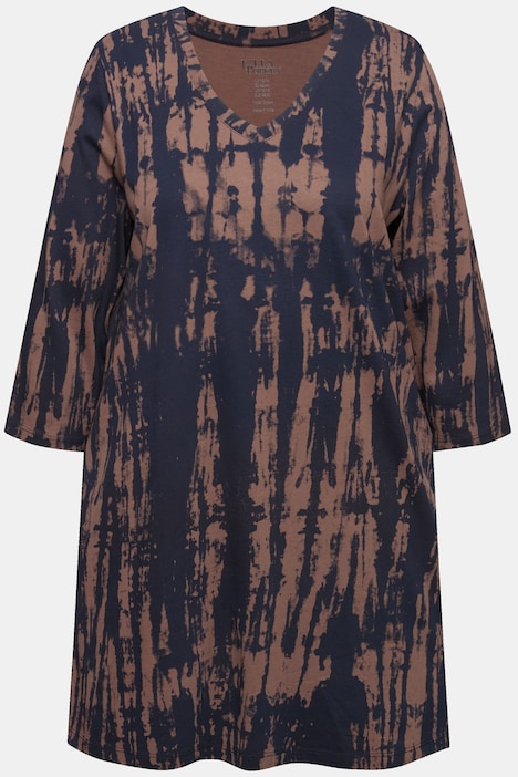 Longshirt, Batikdruck, A-Linie, V-Ausschnitt, 3/4-Arm