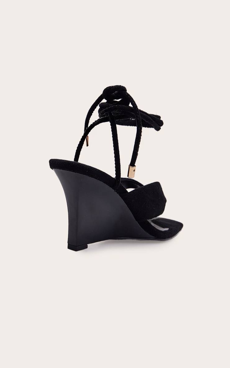 Noir Sandales Compensées À Lacets Avec Entre-doigts En Synthétique