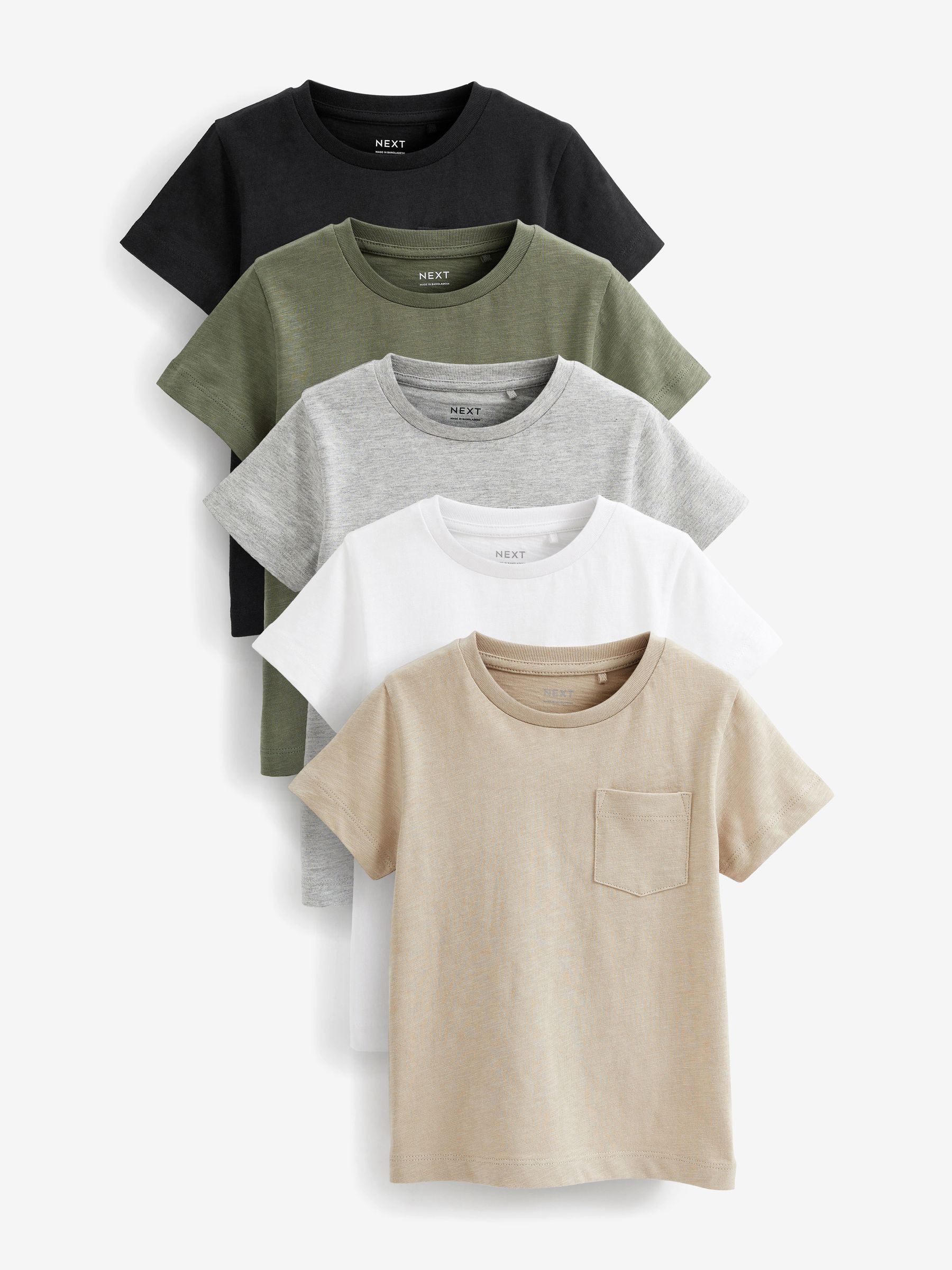 Zwart/grijs - Set van 5 T-shirts met korte mouwen (3mnd-7jr)