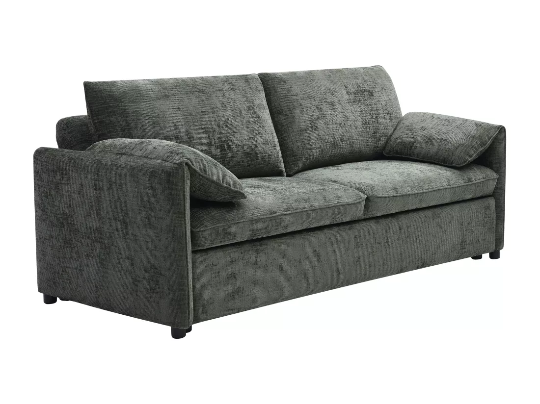 Canapé 3 places convertible en tissu texturé vert ALPARETO