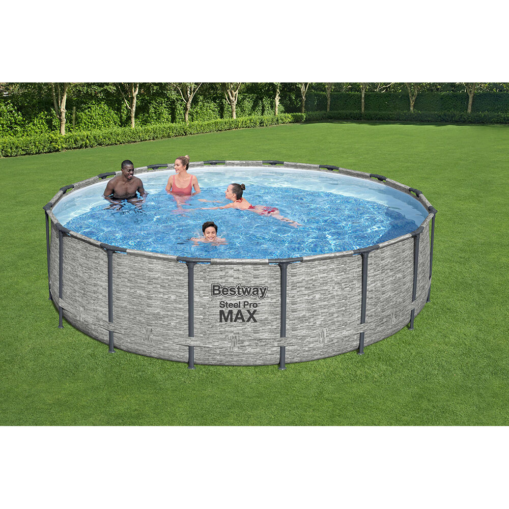 Piscine hors sol ronde Steel Pro Max™ Bestway motif pierre Ø488xH122cm
