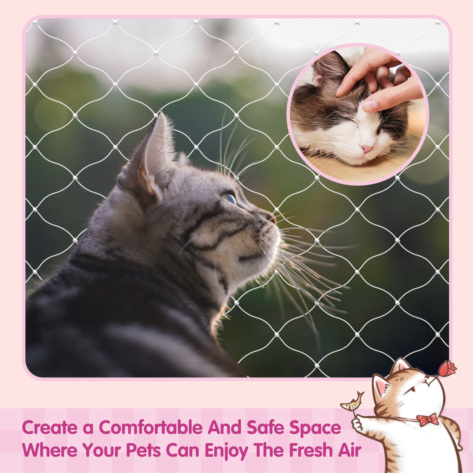 Rede para gatos Nobleza para terraço 8x3m, rede transparente para gatos, rede protetora adequada para uso interno ou externo, varanda, janela, pátio, escadas, inclui kit de fixação.