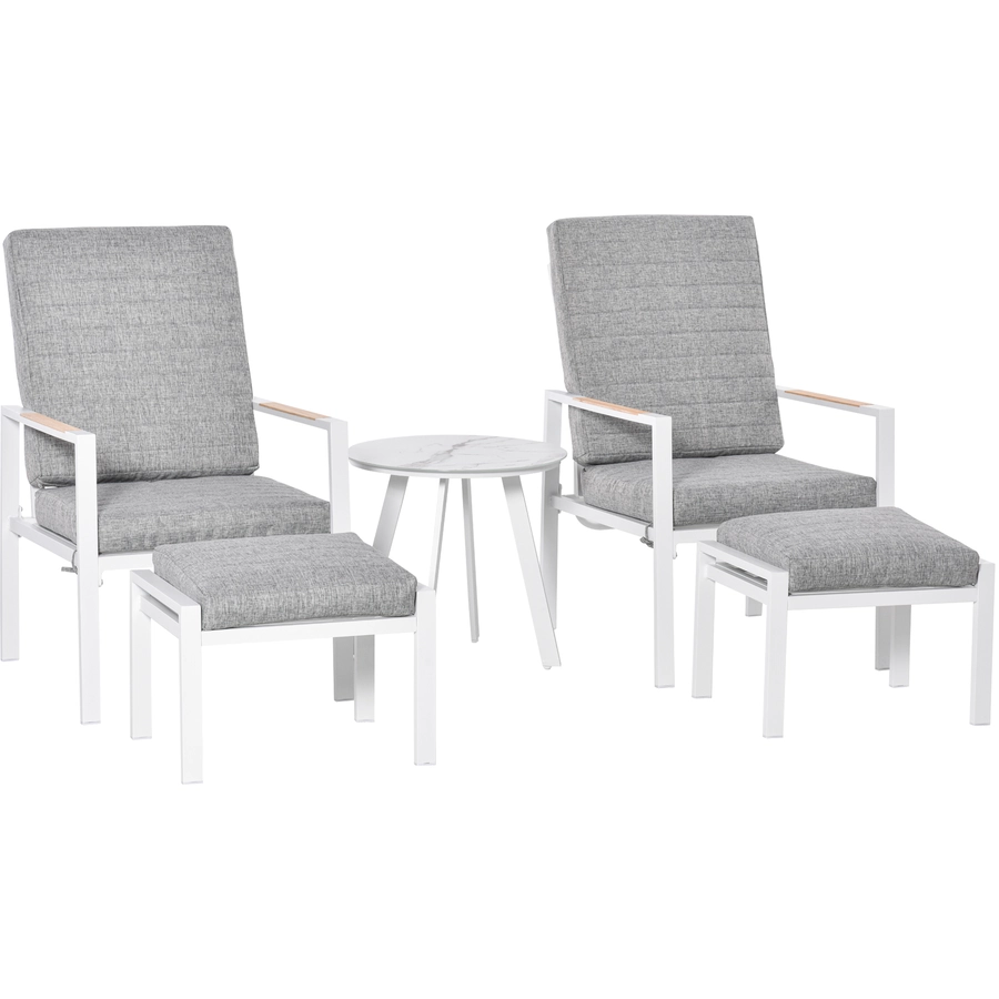 Outsunny Gartenmöbelset 5-Teilig, Liegestuhl mit Tisch, rutschfest GrauWeiß