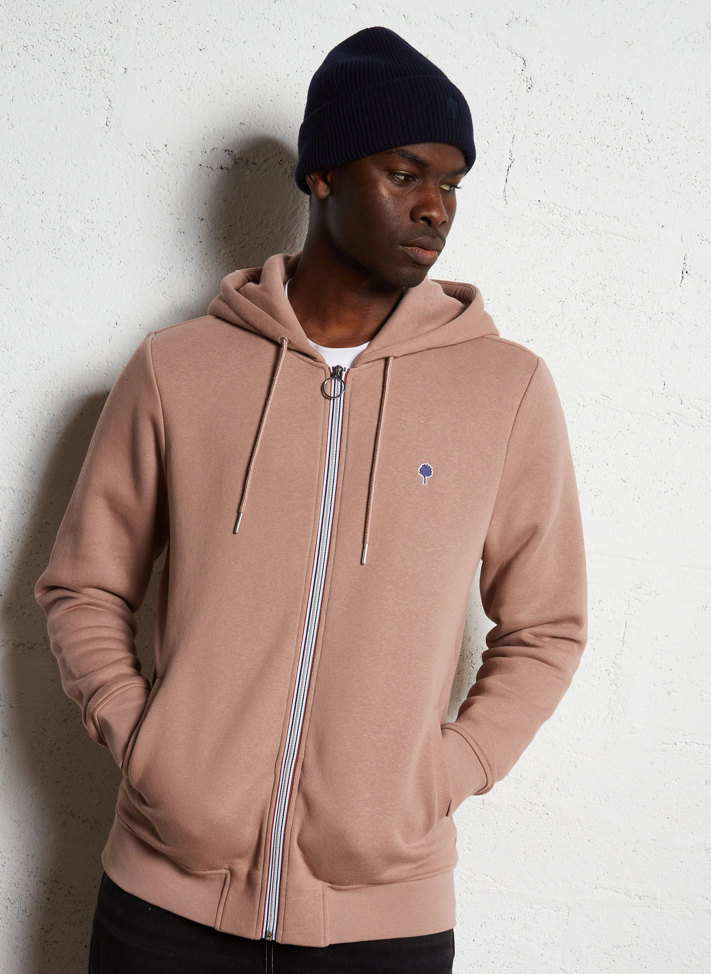 MESNIL - Sweat zippé à capuche en coton mélangé | Rose