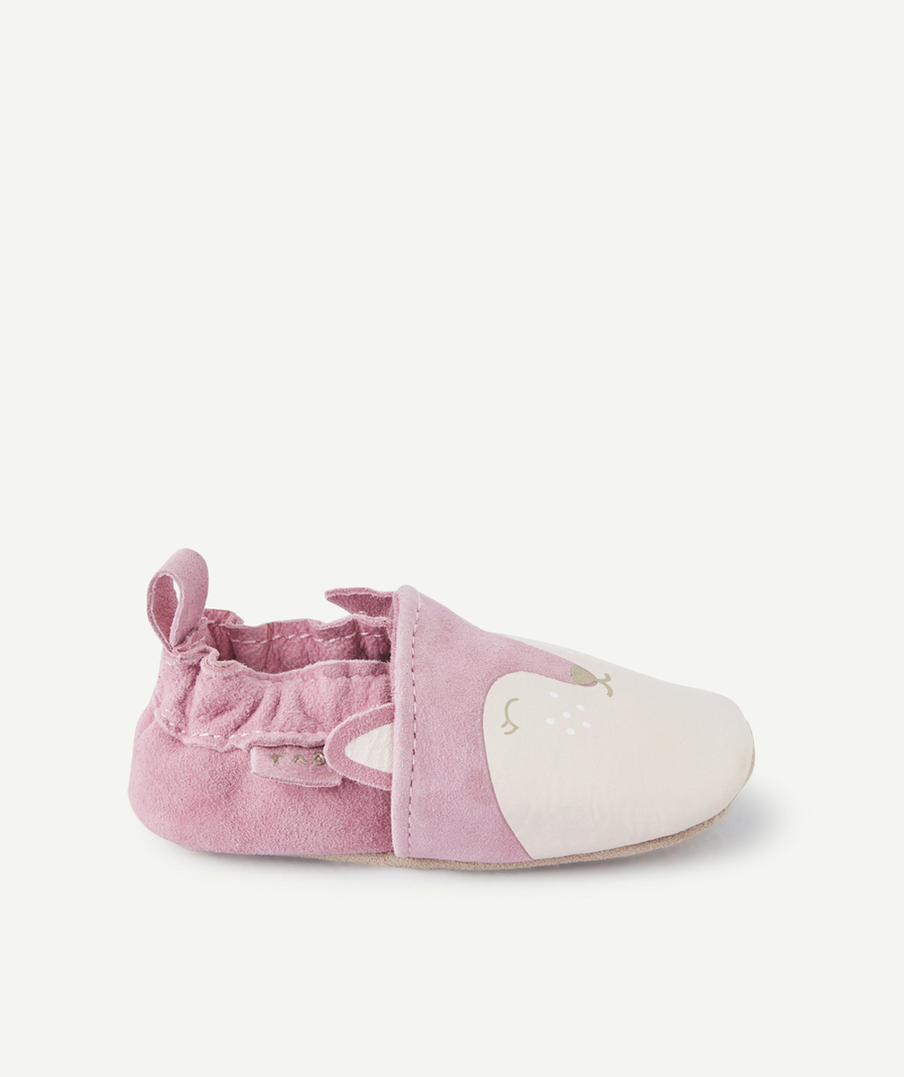 CHAUSSONS ROSES EN CUIR FLOQUÉ ANIMALIER BÉBÉ FILLE