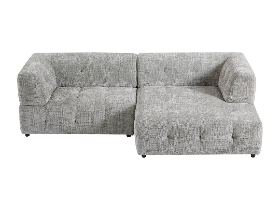 Canapé d'angle droit en tissu texturé gris NOSAVO