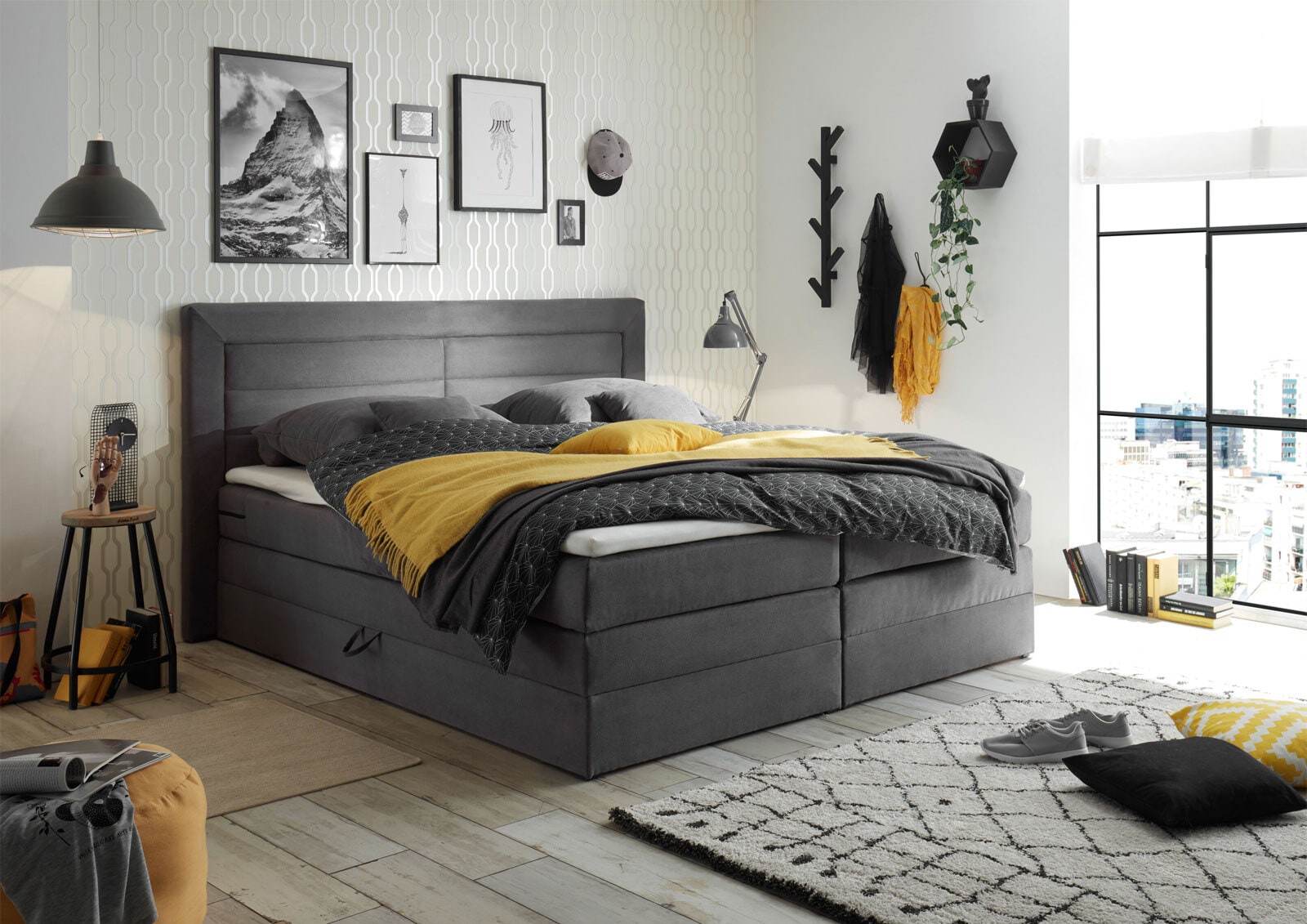 Boxspringbett Saba 2, Grau, 180 x 200 cm