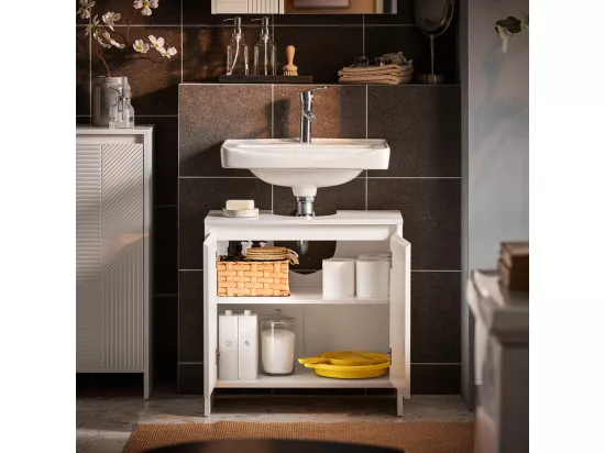 SoBuy BZR157-W Meuble Sous Lavabo, Meuble sous Vasque, Meuble Salle de Bain avec 2 Portes et 2 Étages, Placard de Rangement Salle de Bain, L60 x P30 x H61 cm, Blanc