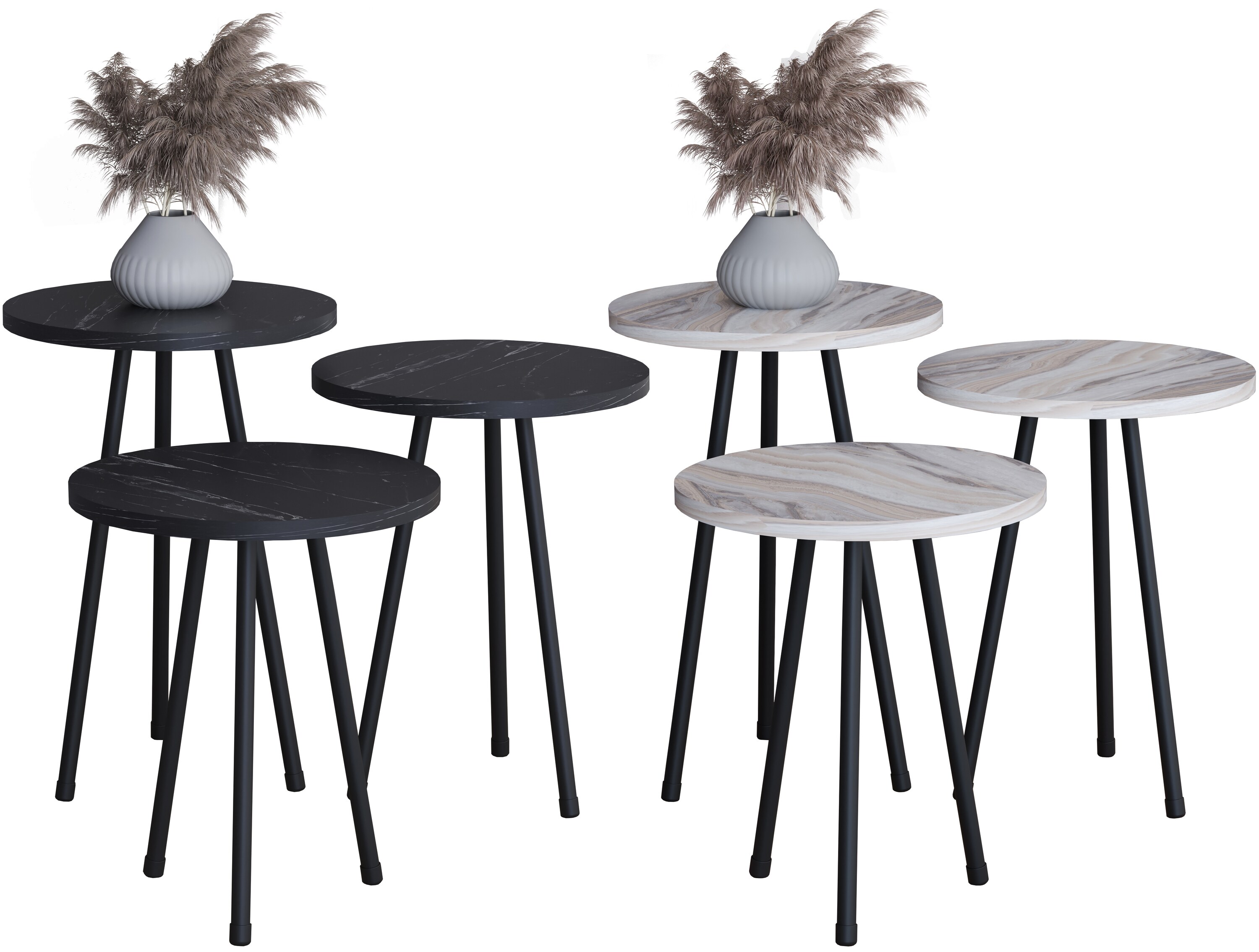 VCM 3 tlg. Set Holz rund Beistelltisch Mamor Optik Couchtisch Sofatisch Wohnzimmertisch Mirola
