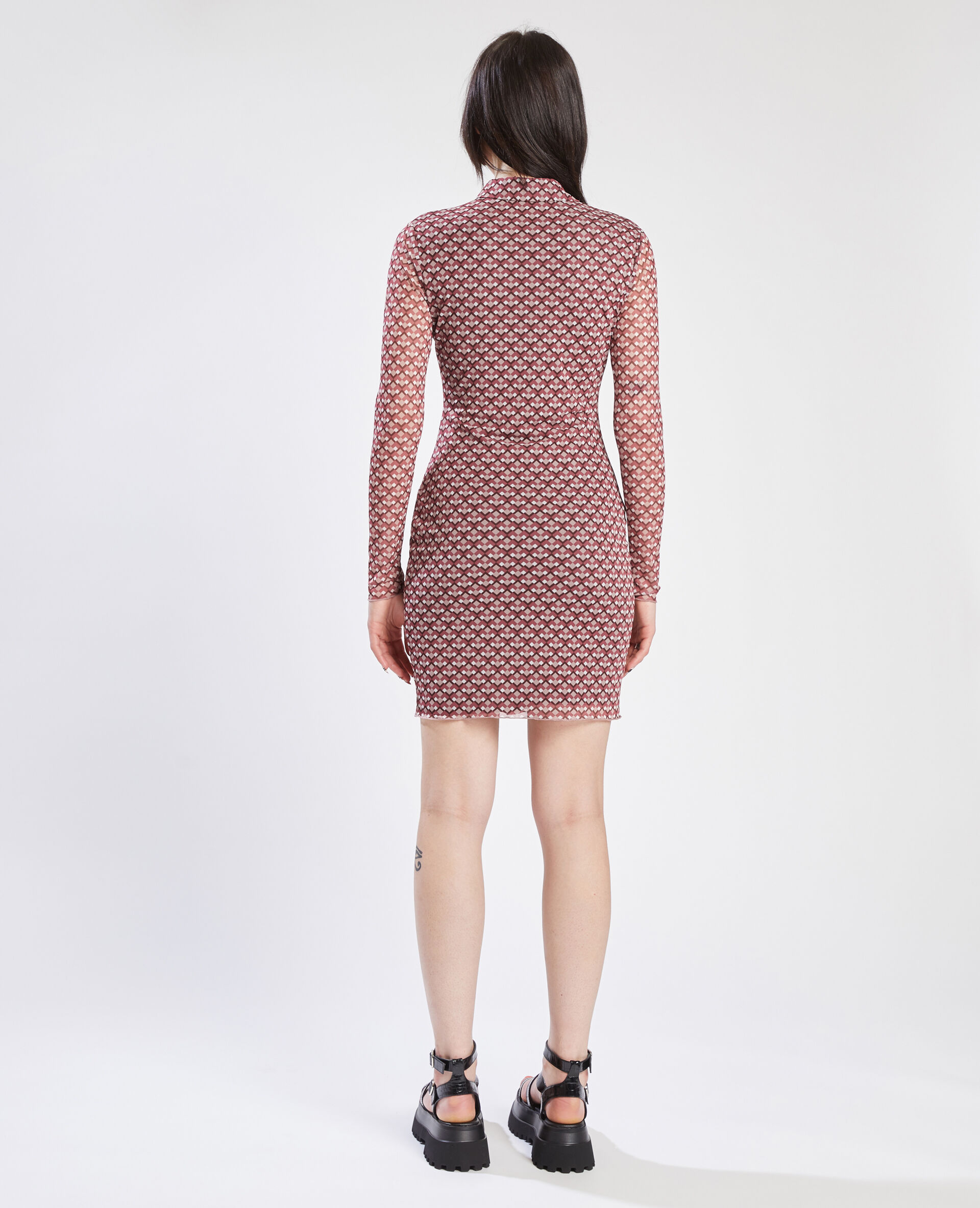 Robe chemise maille transparente - Rouge