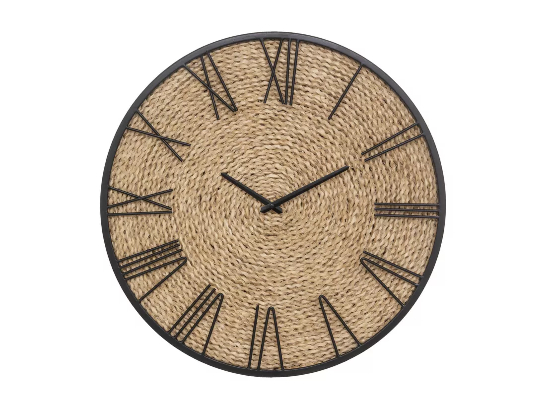 Pendule murale originale en Métal et Paille D 50 cm