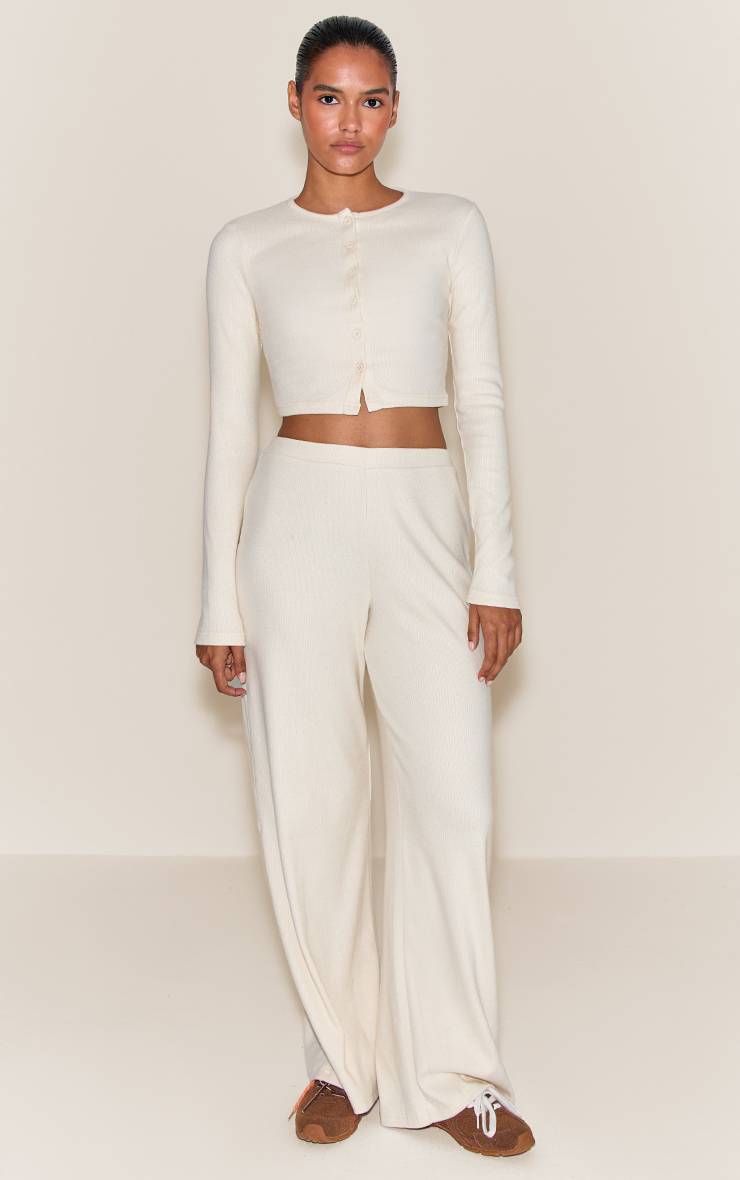 Crème Pantalon Large Côtelé Brossé