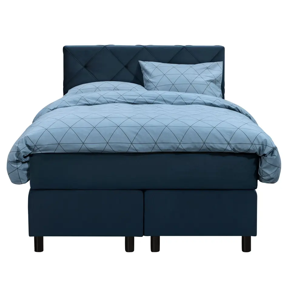 Boxspring Liv geruit - blauw - 120x200 cm - ronde poot