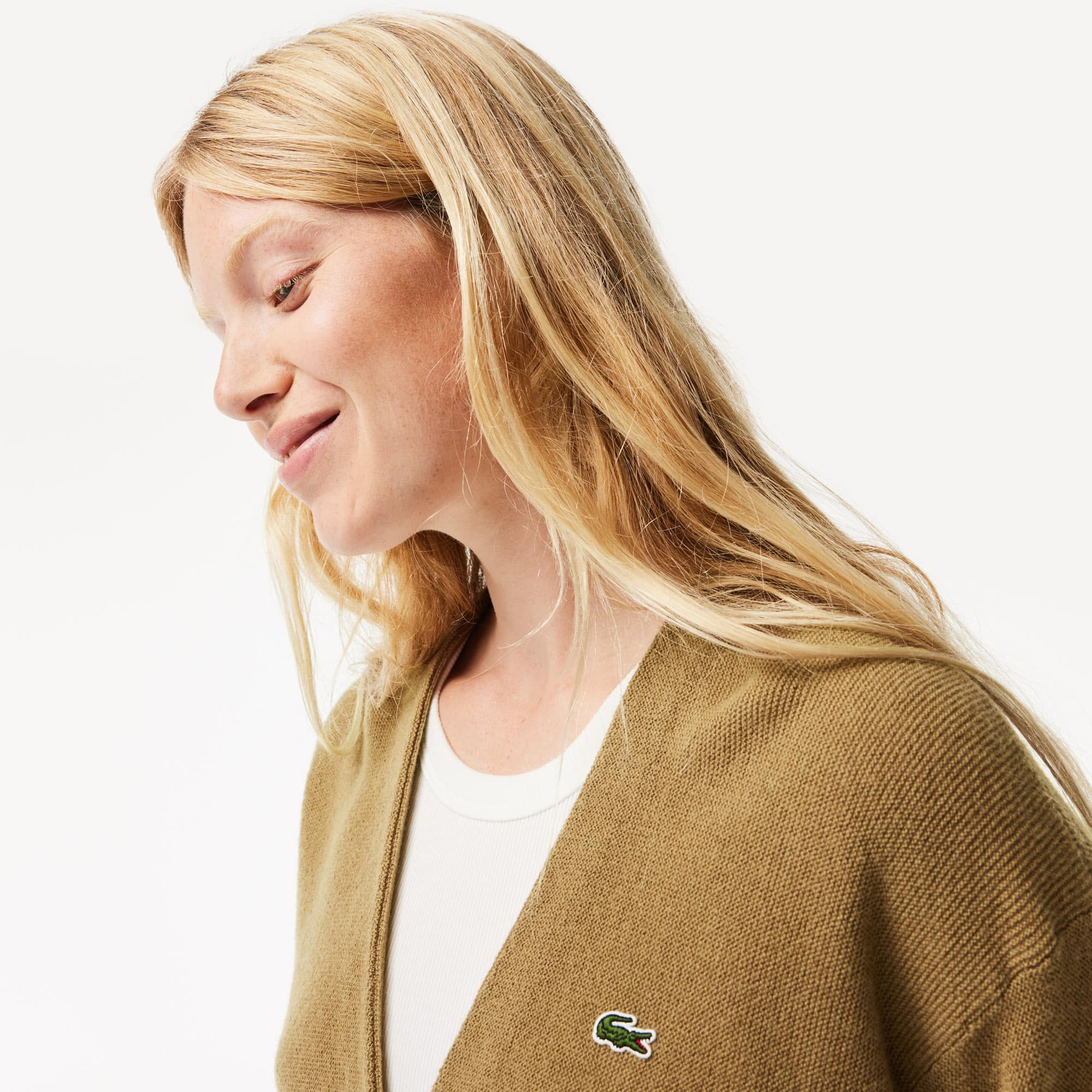 Cardigan femme Lacoste col en V en laine Pullovers - Marron - Lacoste - Femme