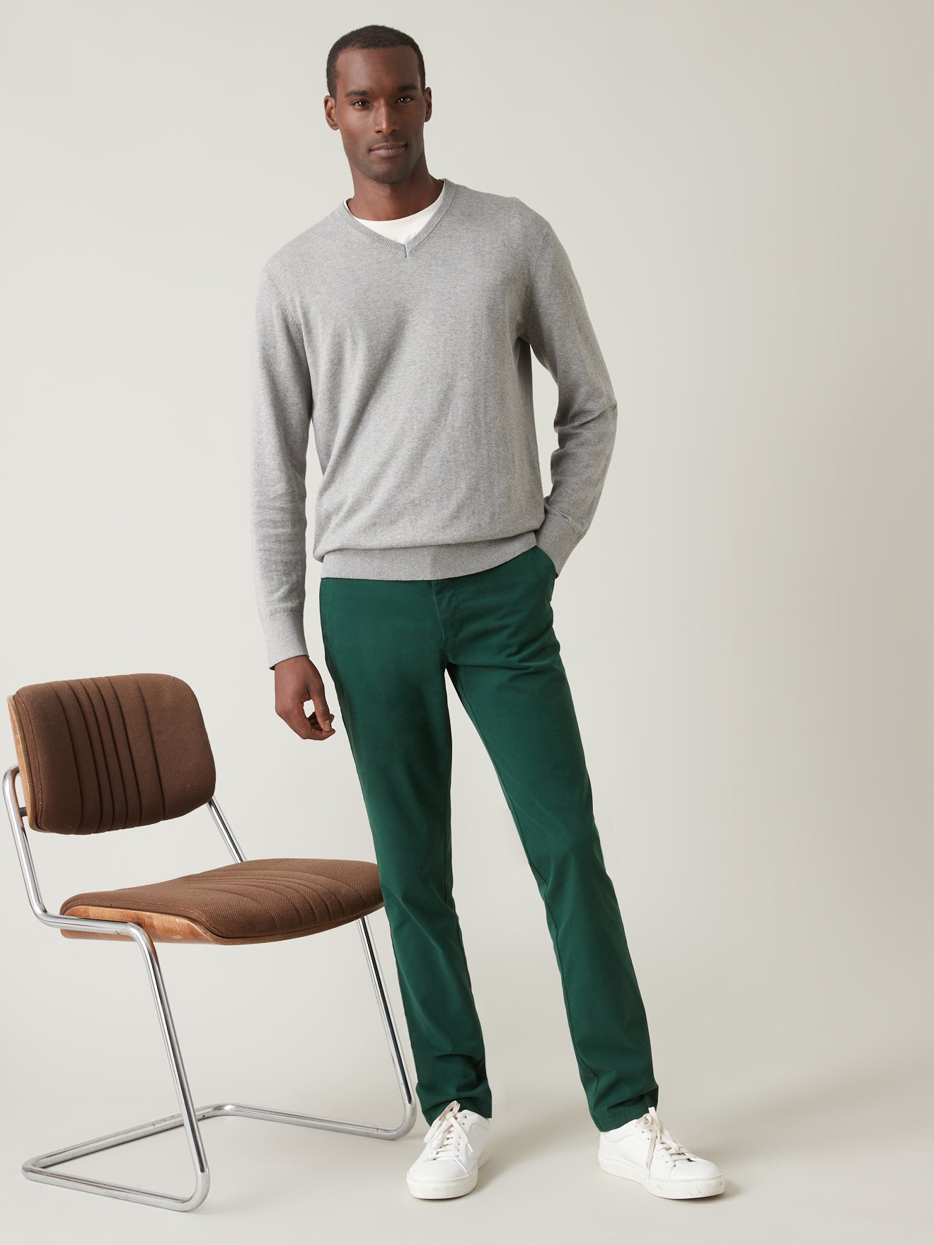 Pull col V homme coton, soie et cachemire
