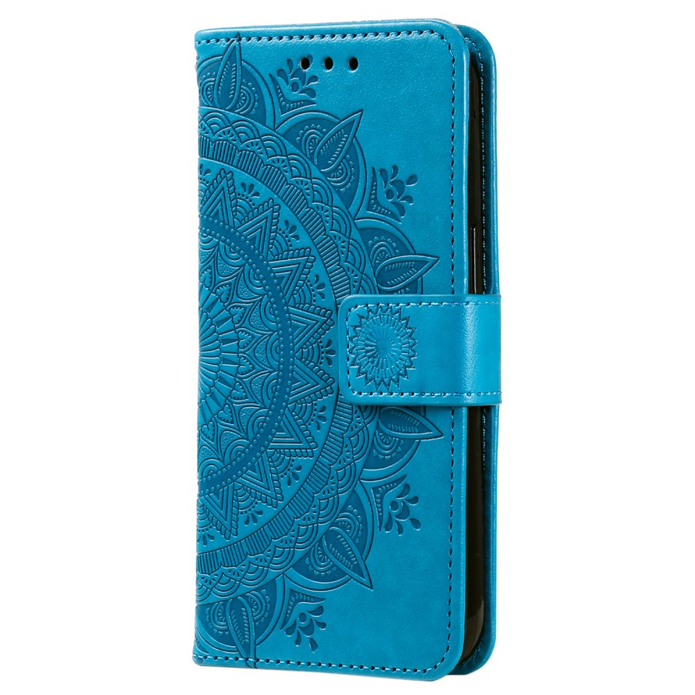 Samsung Galaxy S24  Plus Leder Tasche Wallet - Mandala Flowers Imprint - Blau