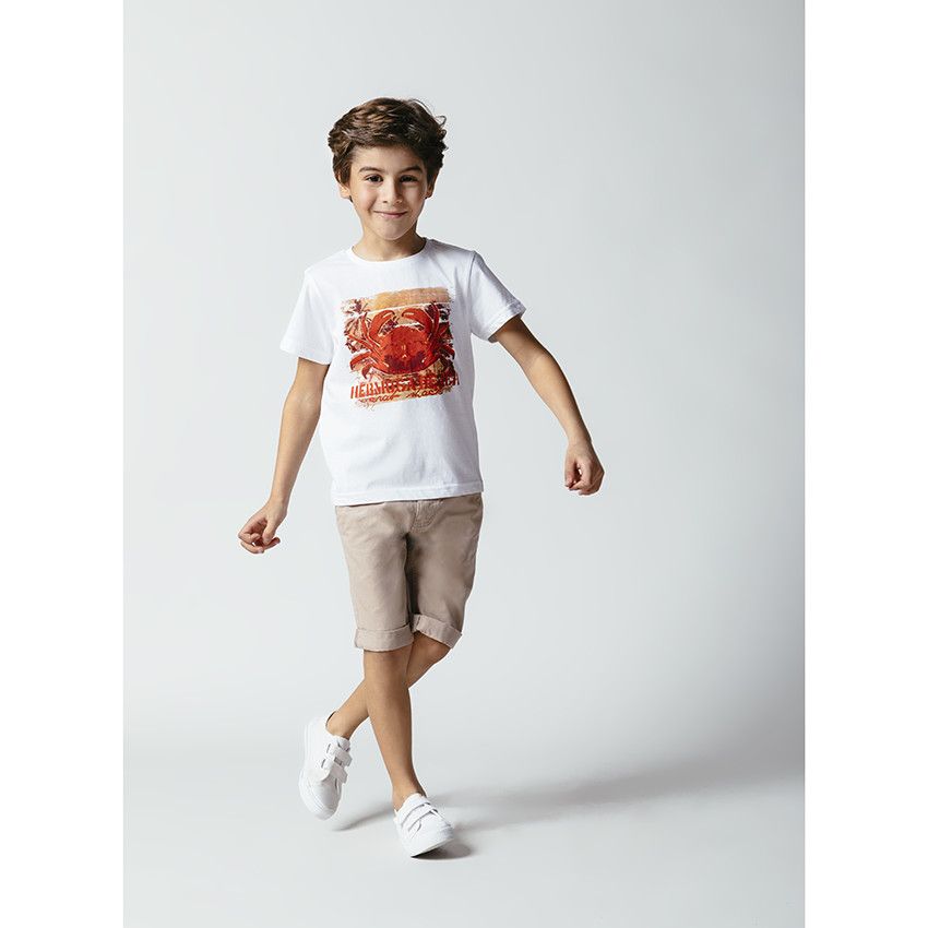 Bermuda en coton uni avec ceinture ajustable - Beige