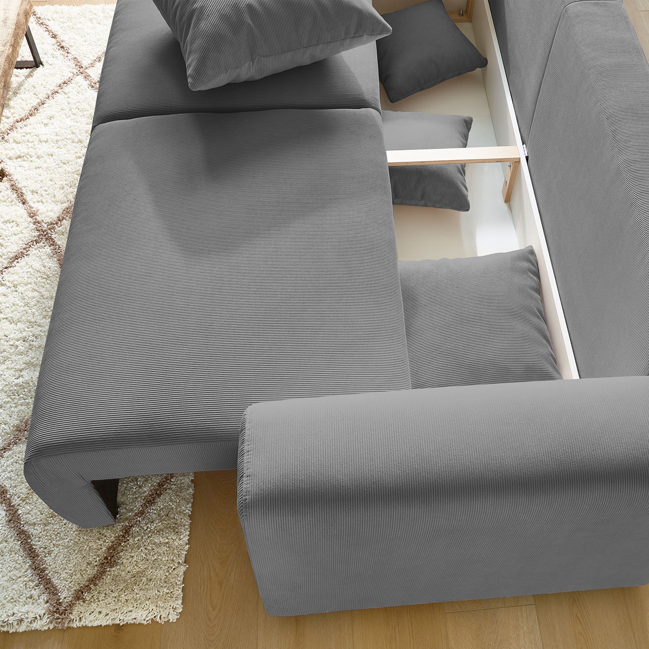 Bobochic Canapé 3 places convertible velours côtelé Envy gris foncé - 245x102x88 cm