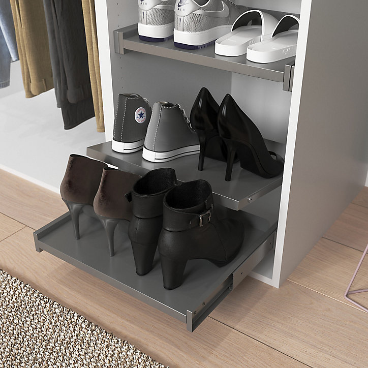 Dressing d'angle avec tiroirs et portes chaussures blanc GoodHome Atomia H. 225 x L. 250 x P. 58 cm