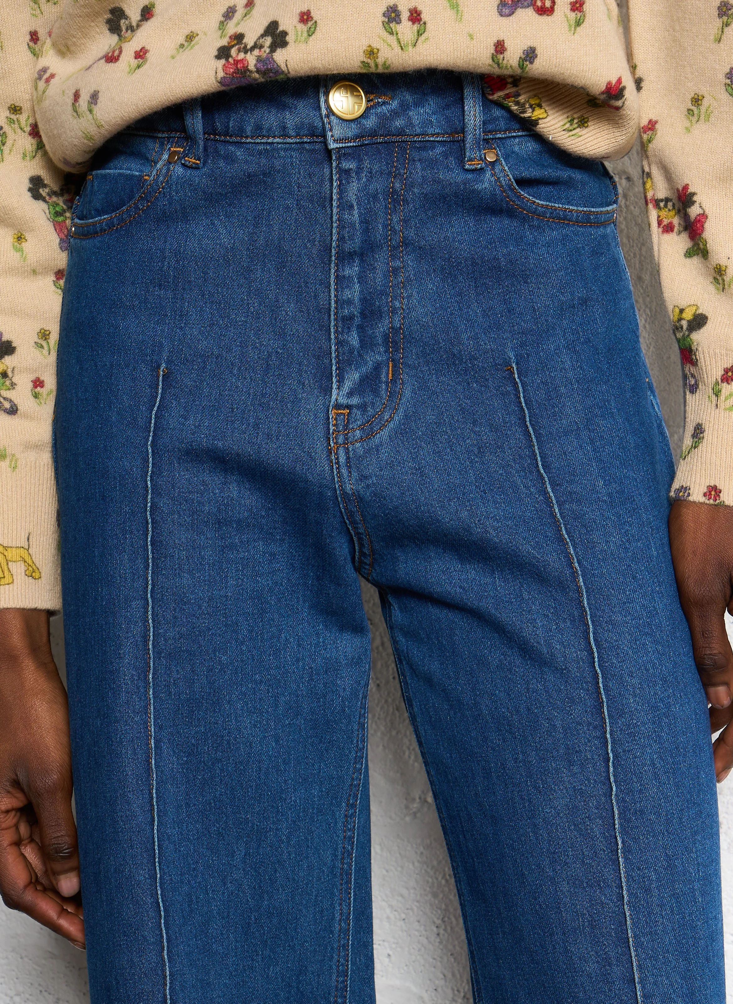 SALOME - Jean évasé taille haute en coton mélangé | Bleu
