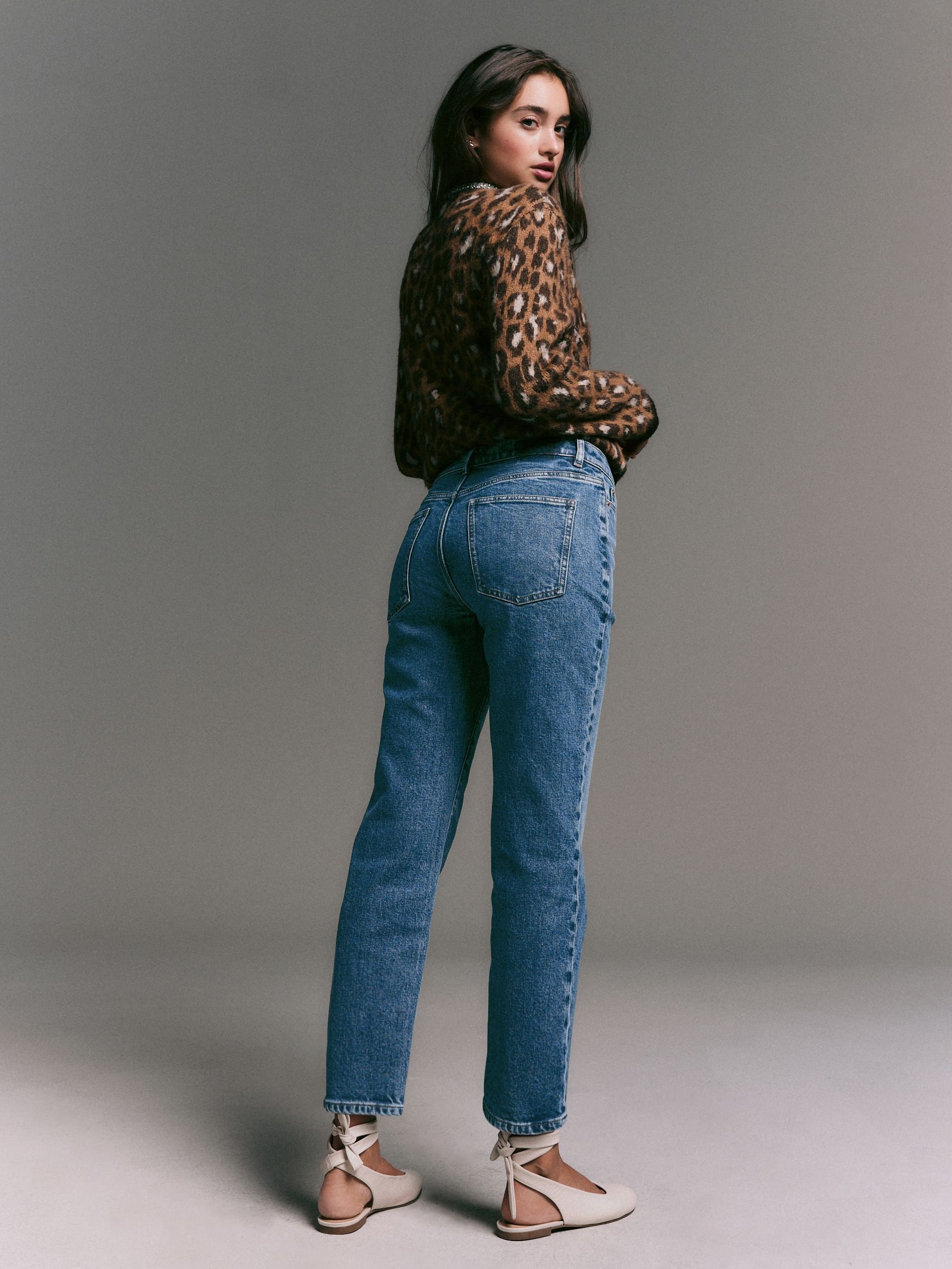 Donkerblauw - Jeans met rechte pijpen en halfhoge taille tot de enkels