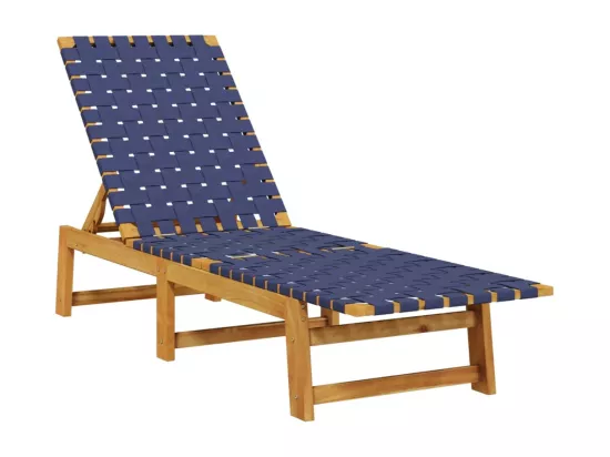 Chaises longues bleu foncé bois d'acacia solide et tissu