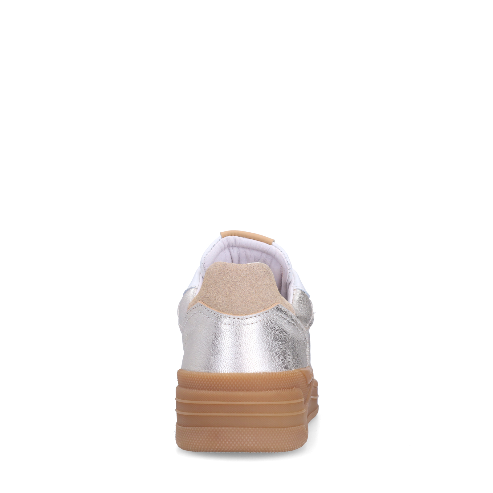 Zilveren leren sneakers met beige suède details