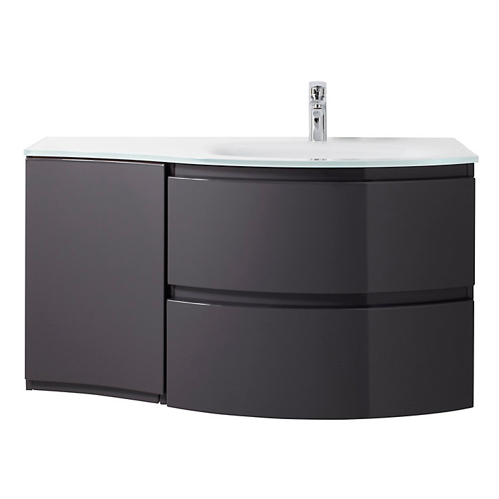 Meuble sous vasque gris anthracite Vague 104 cm + complément gauche + plan vasque en résine