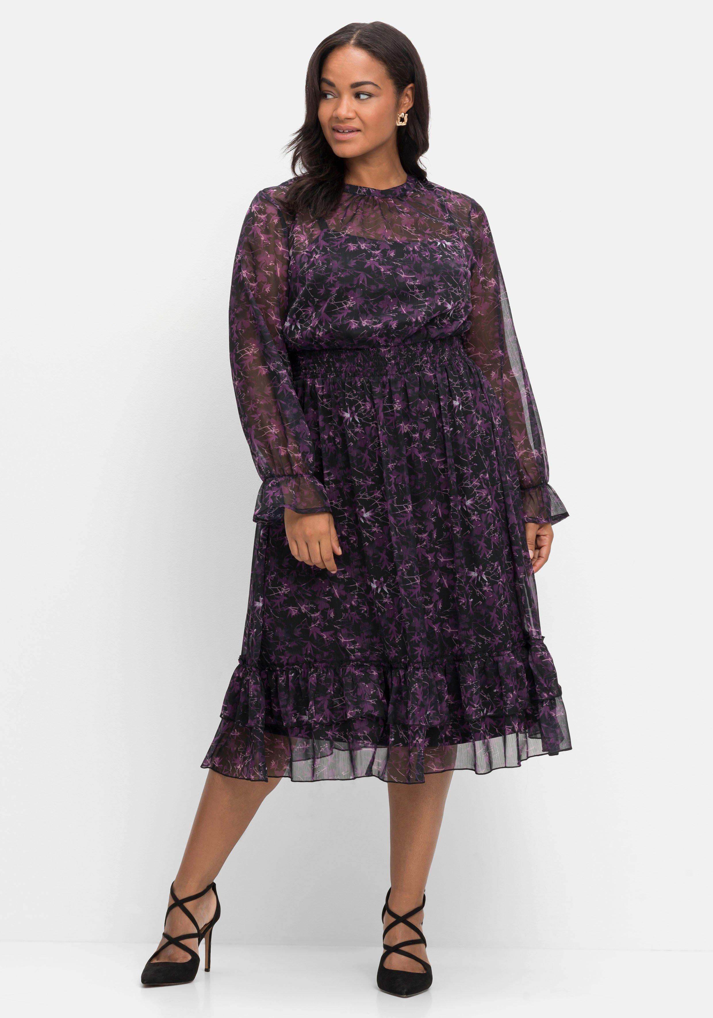 Chiffonkleid mit Alloverprint und Volants