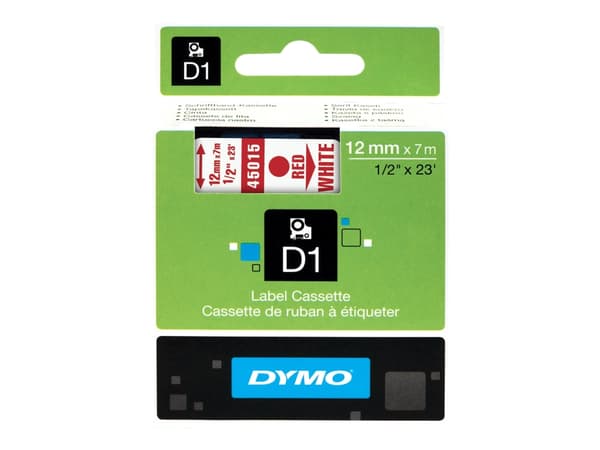 DYMO D1 - Selv-adhesiv - rødt på hvitt - Rull (1,2 cm x 7 m) 1 kassett(er) merketape - for LabelMANAGER 100, 160, 210, 220, 260, 280, 300, 360, 420,