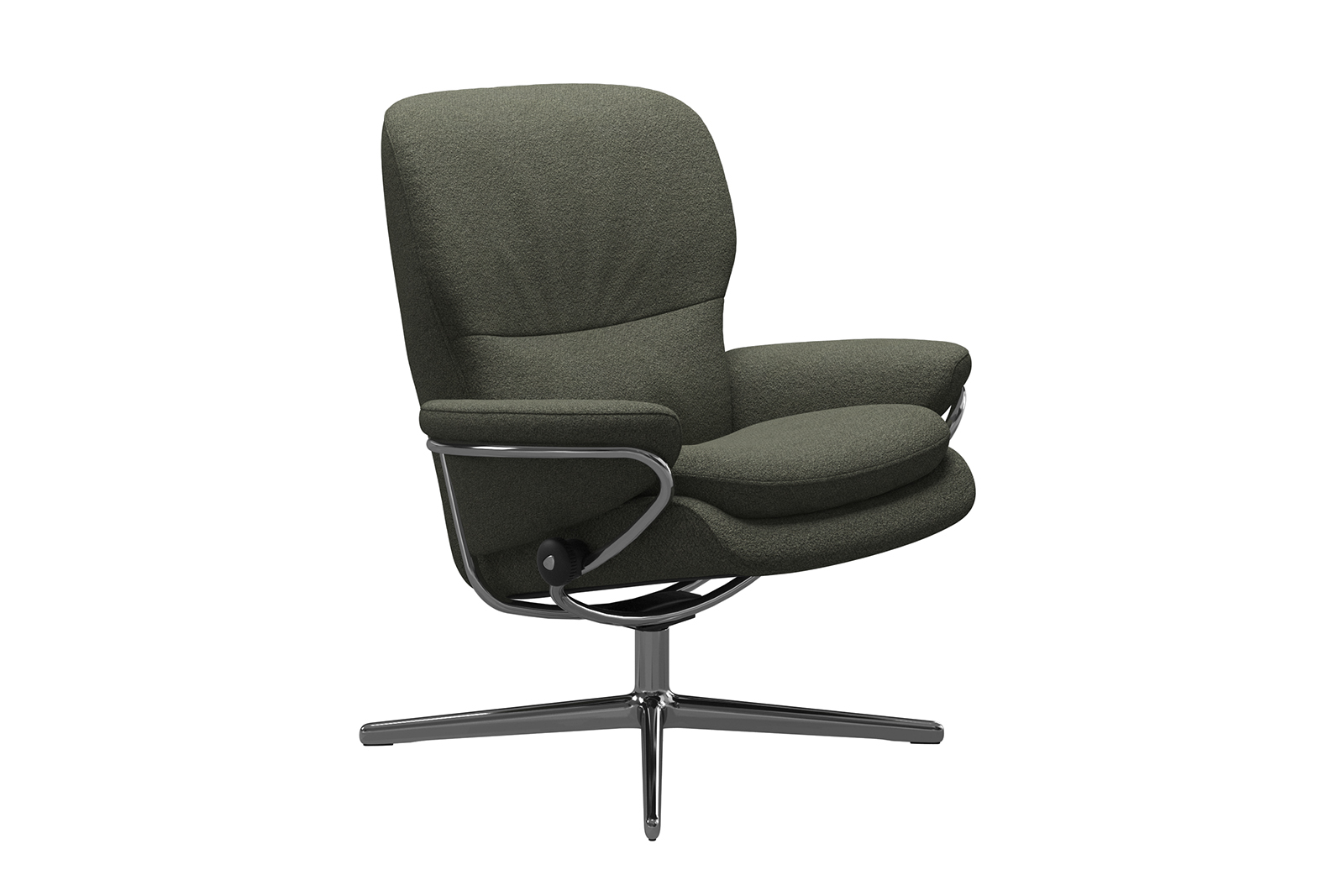 Rome lav lenestol Lav stol i bouclé-tekstil Orchid Green og Cross-understell i krom. Uten krakk